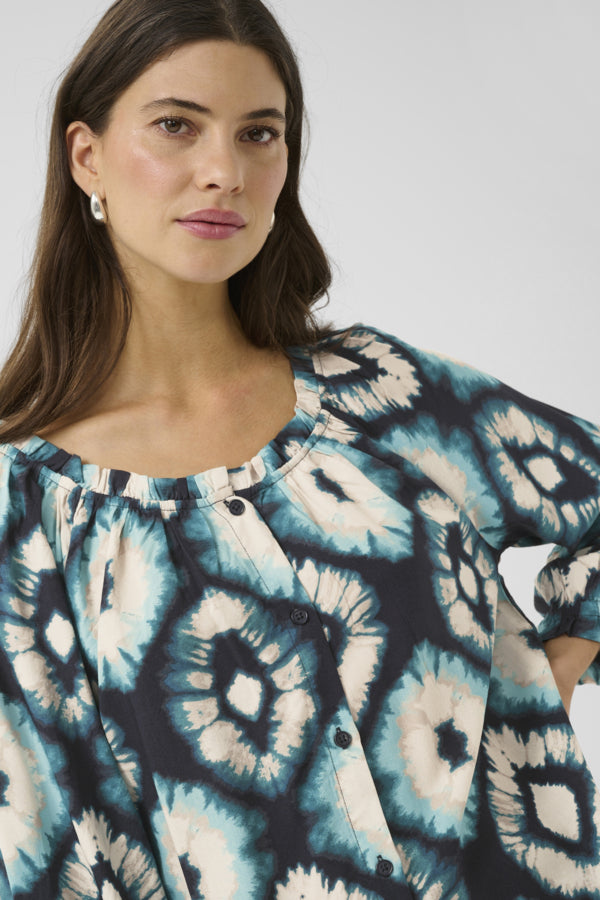 Tiah Frill Shirt - Aqua Tie Dye