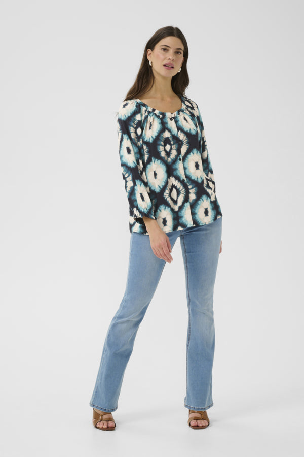 Tiah Frill Shirt - Aqua Tie Dye