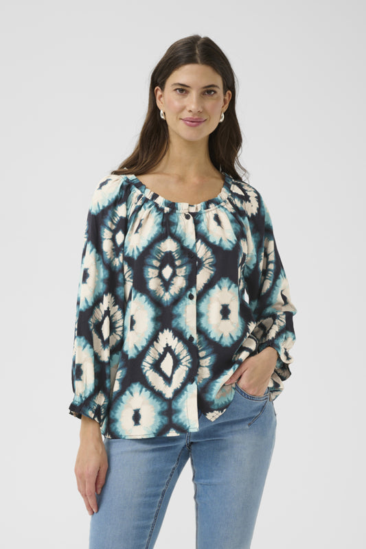Tiah Frill Shirt - Aqua Tie Dye