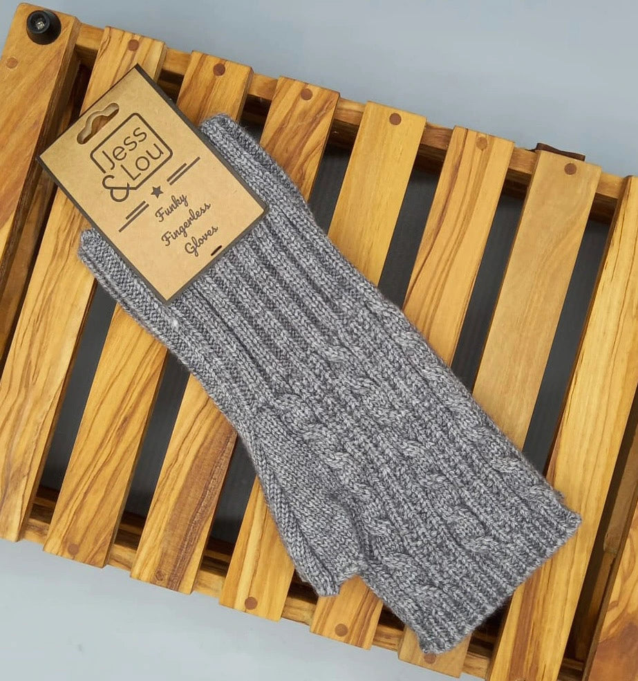 Cable Knit Fingerless Gloves - Charcoal