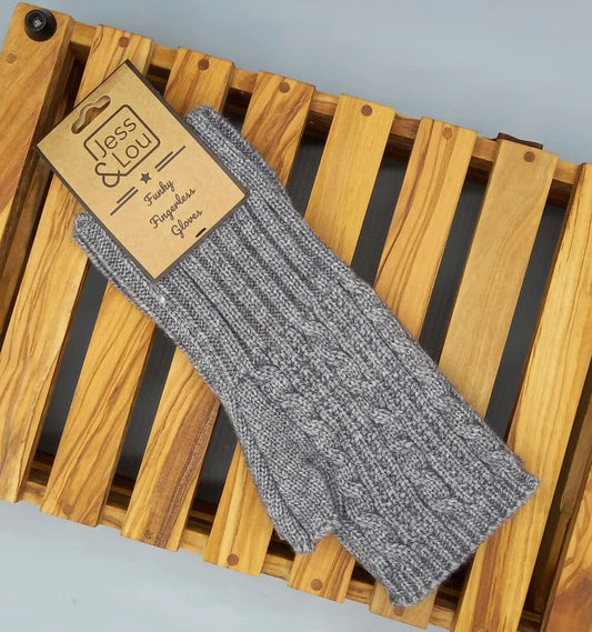 Cable Knit Fingerless Gloves - Charcoal
