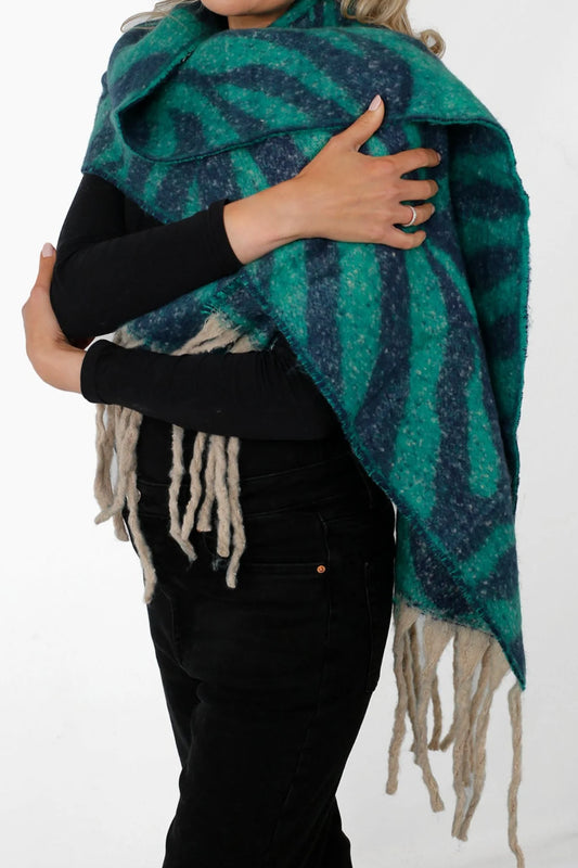 Zebra Print Scarf - Green/Navy