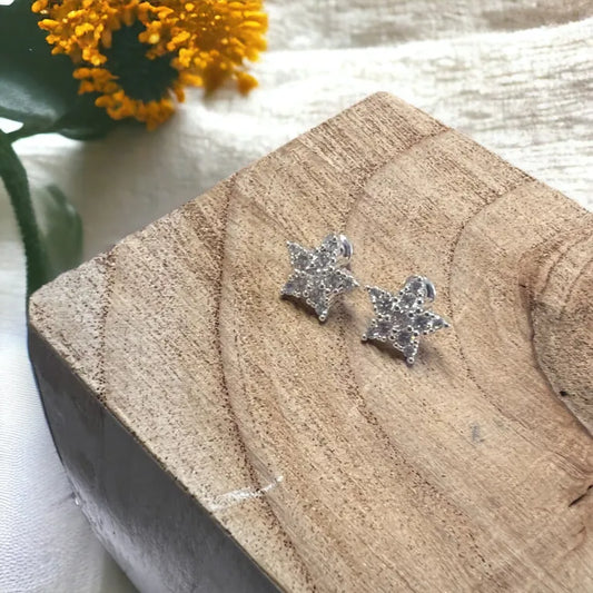 Diamante Star Stud Earrings - Silver