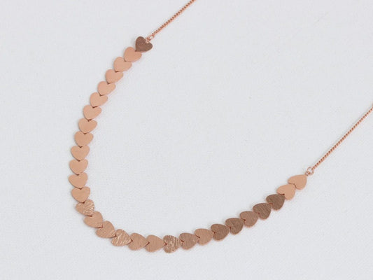 Petal Strand of Hearts Collar Necklace - Rose Gold