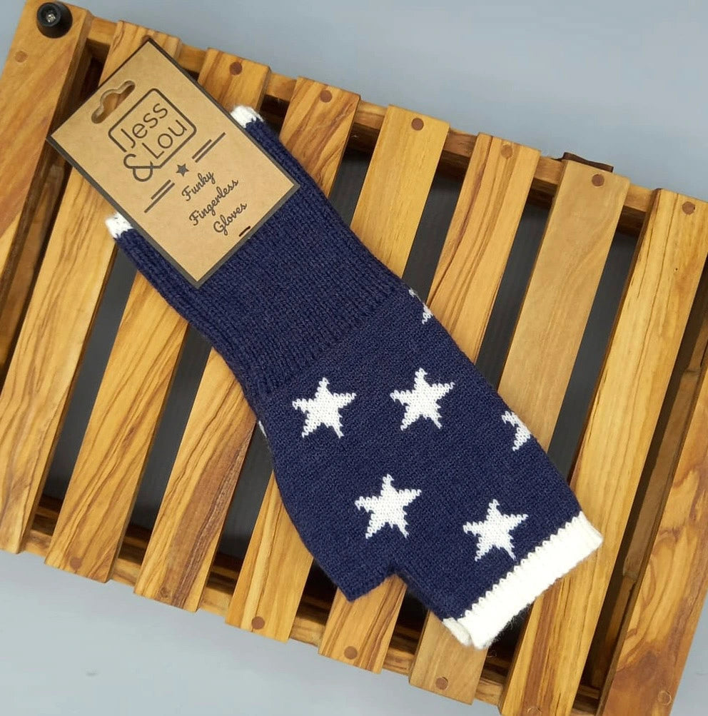 Star Fingerless Gloves - Navy