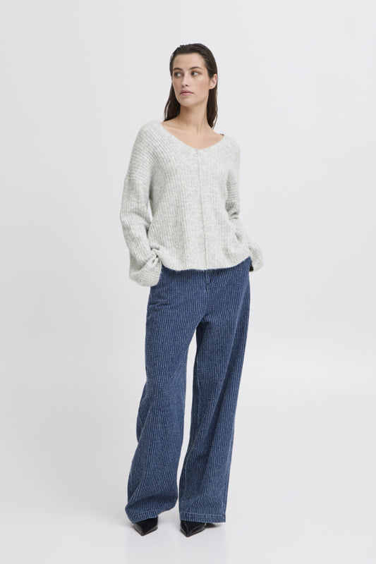 Omea V-Neck Jumper - Light Grey Melange