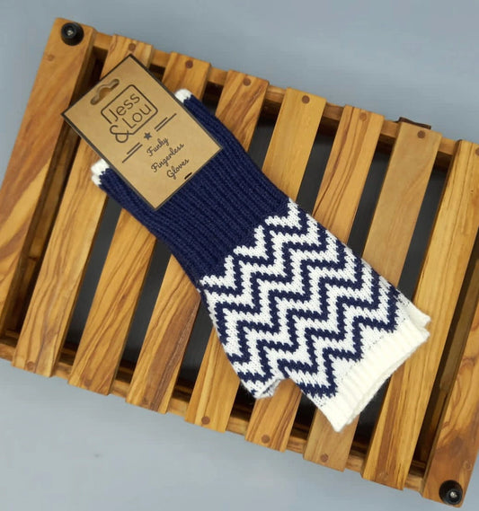 Herringbone Fingerless Gloves - Navy