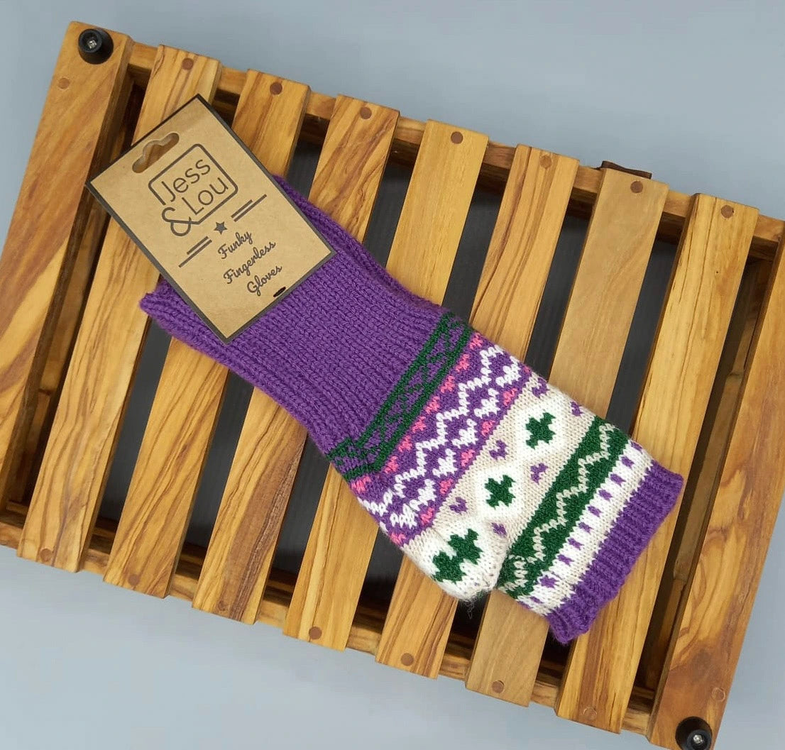 Nordic Fingerless Gloves - Purple