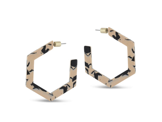 Olivia Hexagon Resin Earrings - Cream