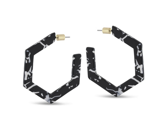 Olivia Hexagon Resin Earrings - Black/White