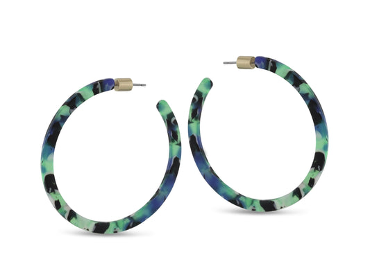 Mia Large Resin Hoop Earrings - Green/Blue/Black