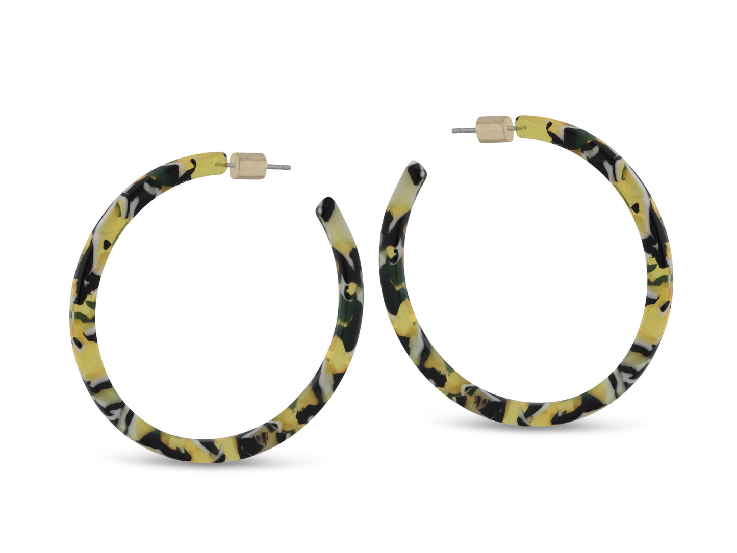 Mia Large Resin Hoop Earrings - Yellow/White/Black