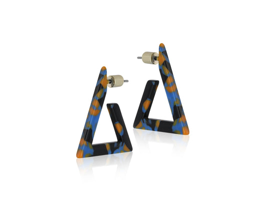Daria Resin Triangle Earrings - Orange/Blue/Black
