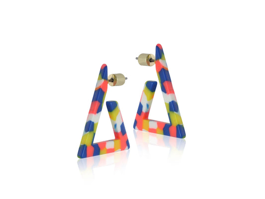 Daria Resin Triangle Earrings - Orange/Blue/White