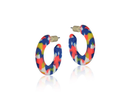 Annabelle Resin Hoop Earrings - Orange/Blue/Yellow