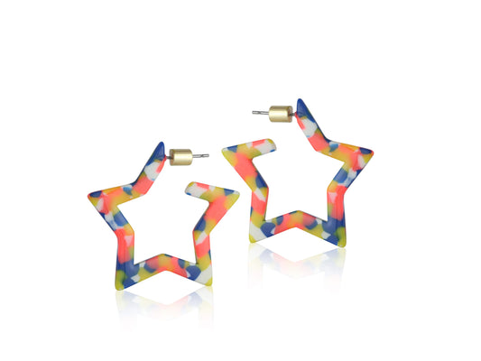 Amalia Star Resin Earrings - Orange/Blue/White