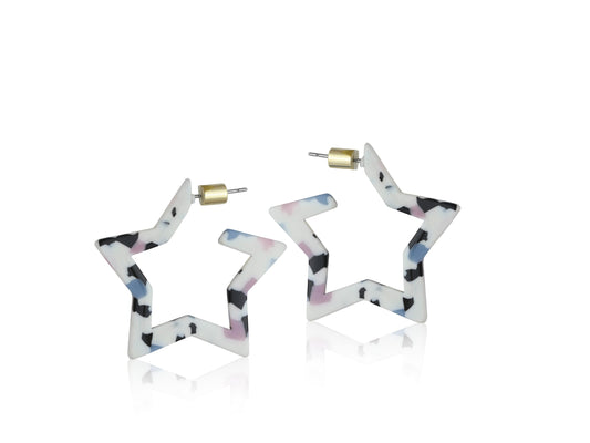 Amalia Star Resin Earrings - Black/White/Pink/Blue