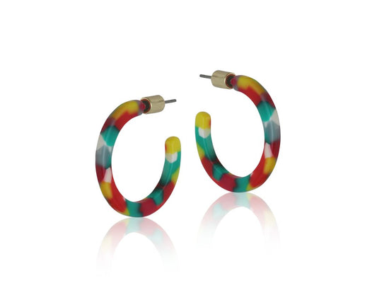 Annis Resin Hoop Earrings - Red/Yellow/Turquoise