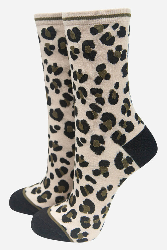 All Over Leopard Print Bamboo Socks - Cream