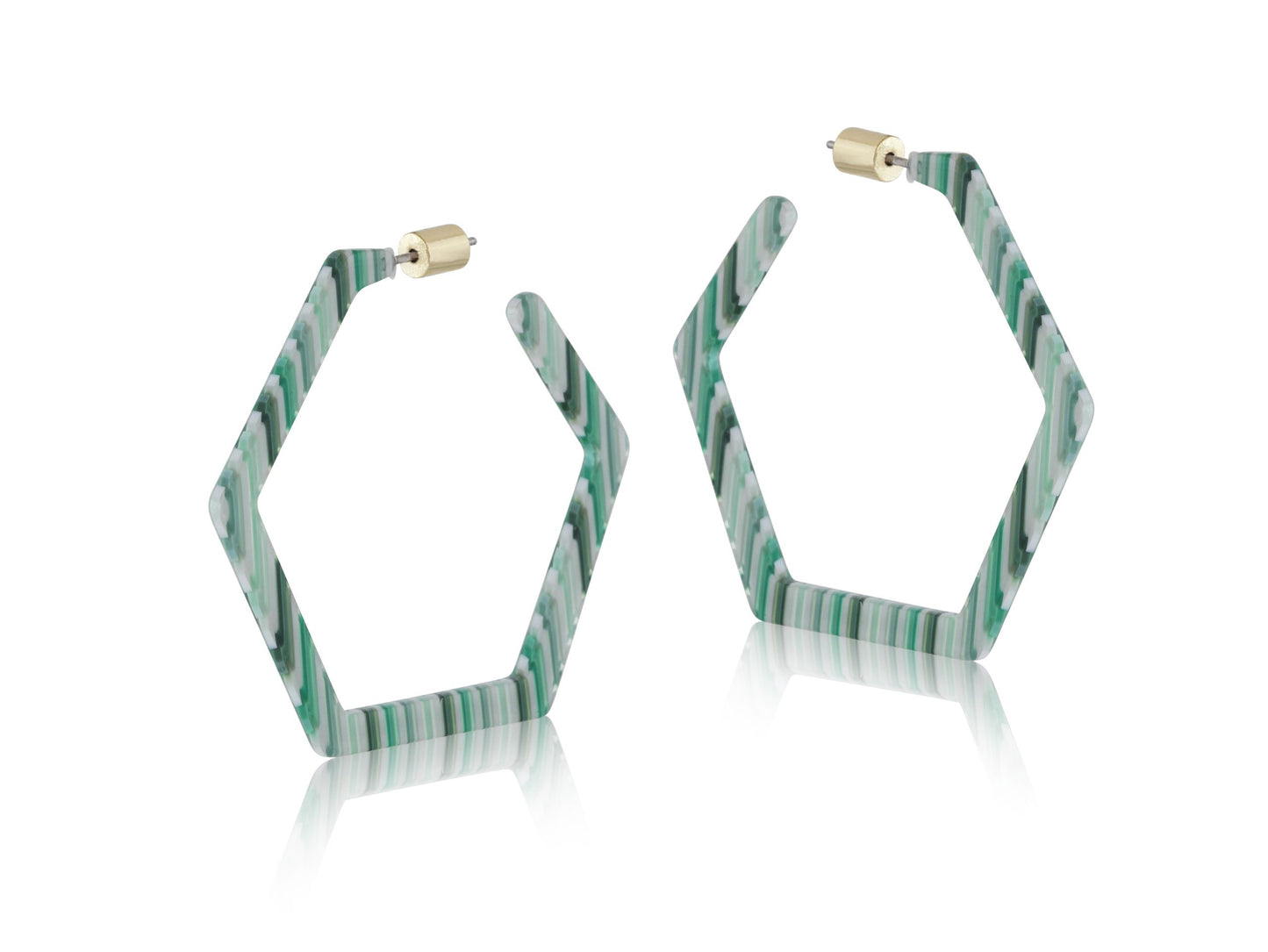 Sofia Stripe Resin Hexagon Earrings - Green