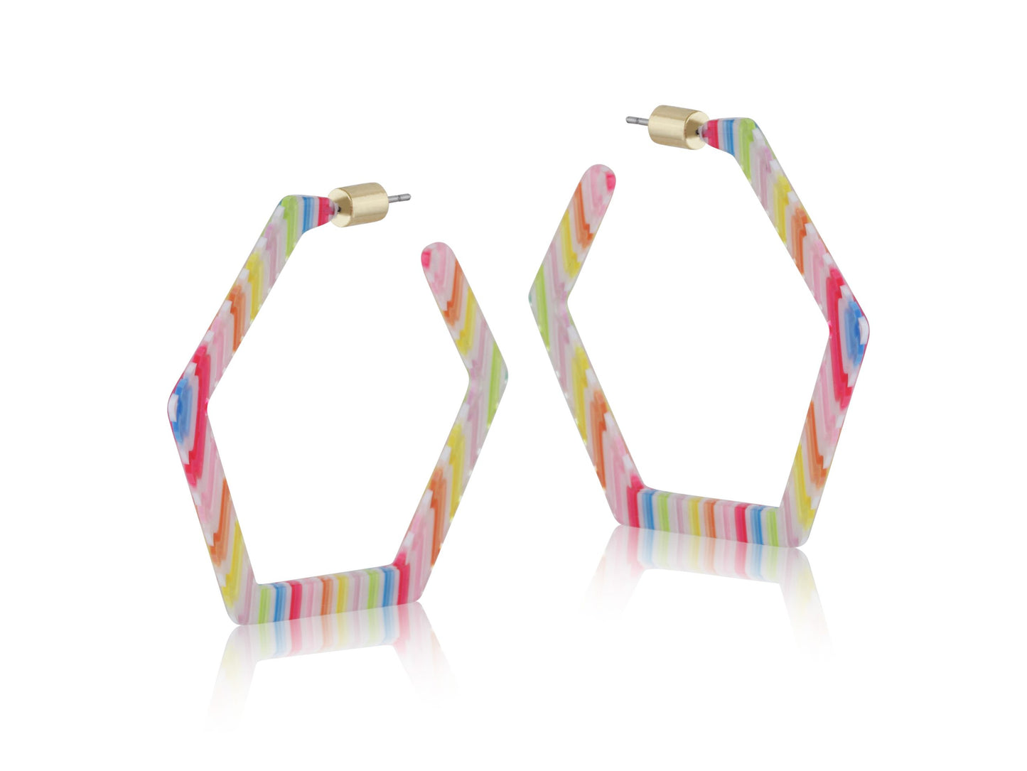 Sofia Stripe Resin Hexagon Earrings - Multi