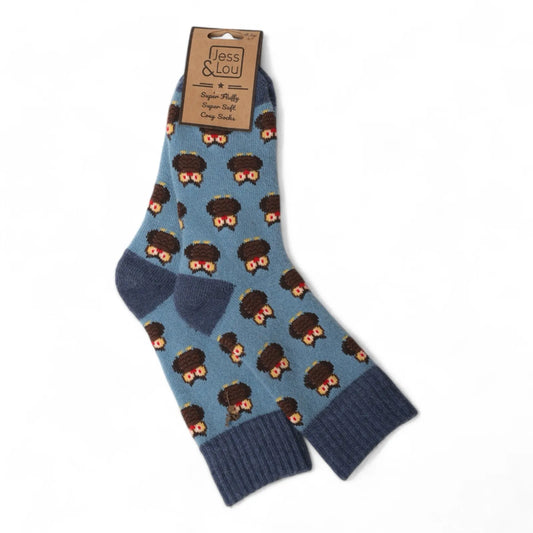 Owls Cosy Socks - Cornflower