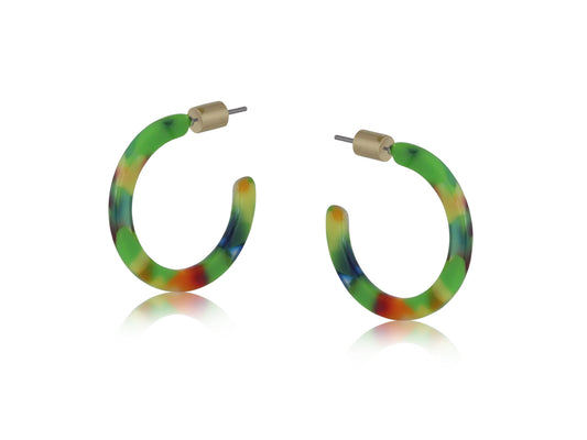 Erica Resin Tiny Hoop Earrings - Green/Orange