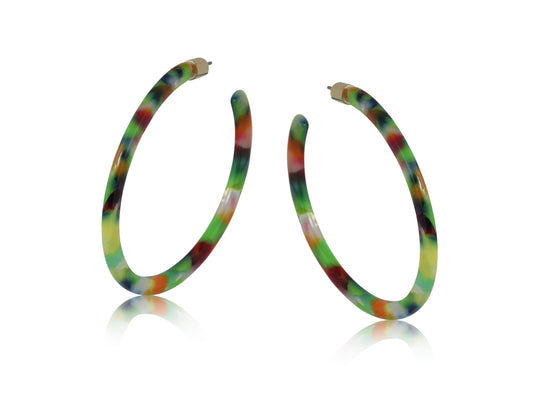 Erica Oval Hoop Earrings - Green/Orange