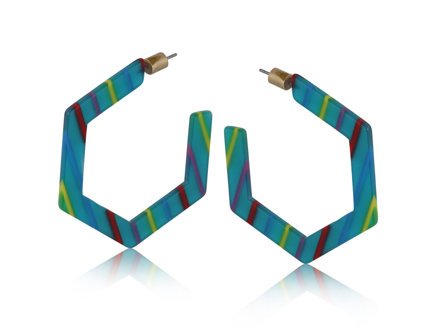 Carine Stripe Resin Hexagon Earrings - Turquoise