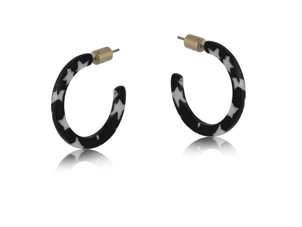 Julia Star Pattern Resin Hoop Earrings - Black/White