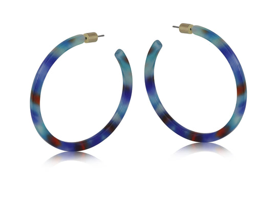 Julia Star Pattern Resin Hoop Earrings - Blue/Turquoise/Brown