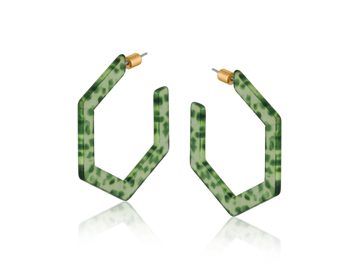 Marseille Hexagon Large Resin Earrings - Green