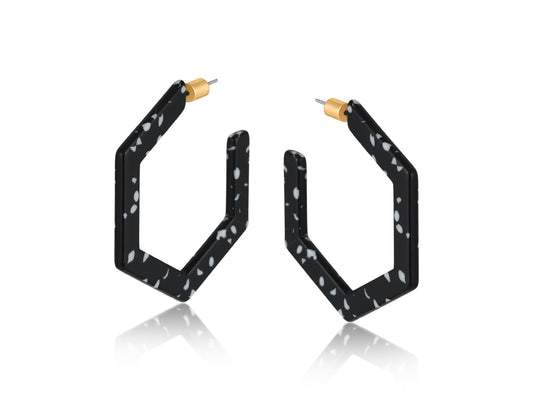 Marseille Hexagon Large Resin Earrings - Black