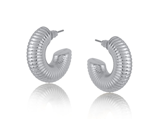 Atlanta Spring Textured Hoop Earrings - Silver