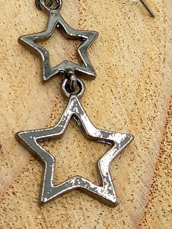 Hollow Double Star Stud Earring - Gun Metal