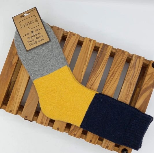 Unisex Colour Block Cosy Socks - Navy/Yellow/Grey