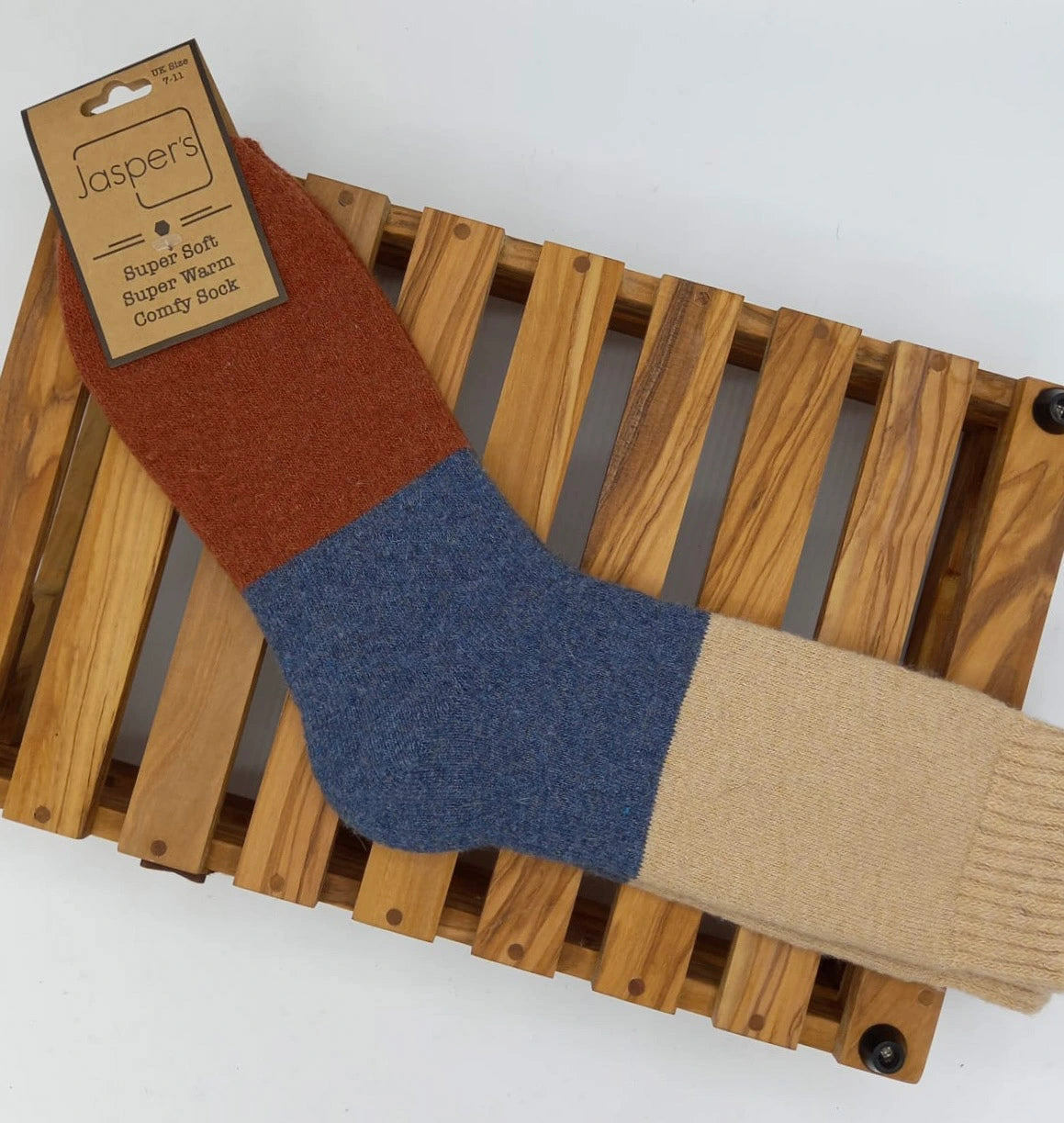 Unisex Colour Block Cosy Socks - Blue/Rust/Beige