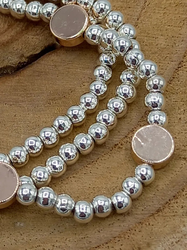 Triple Strand Bracelet With Beads - Silver