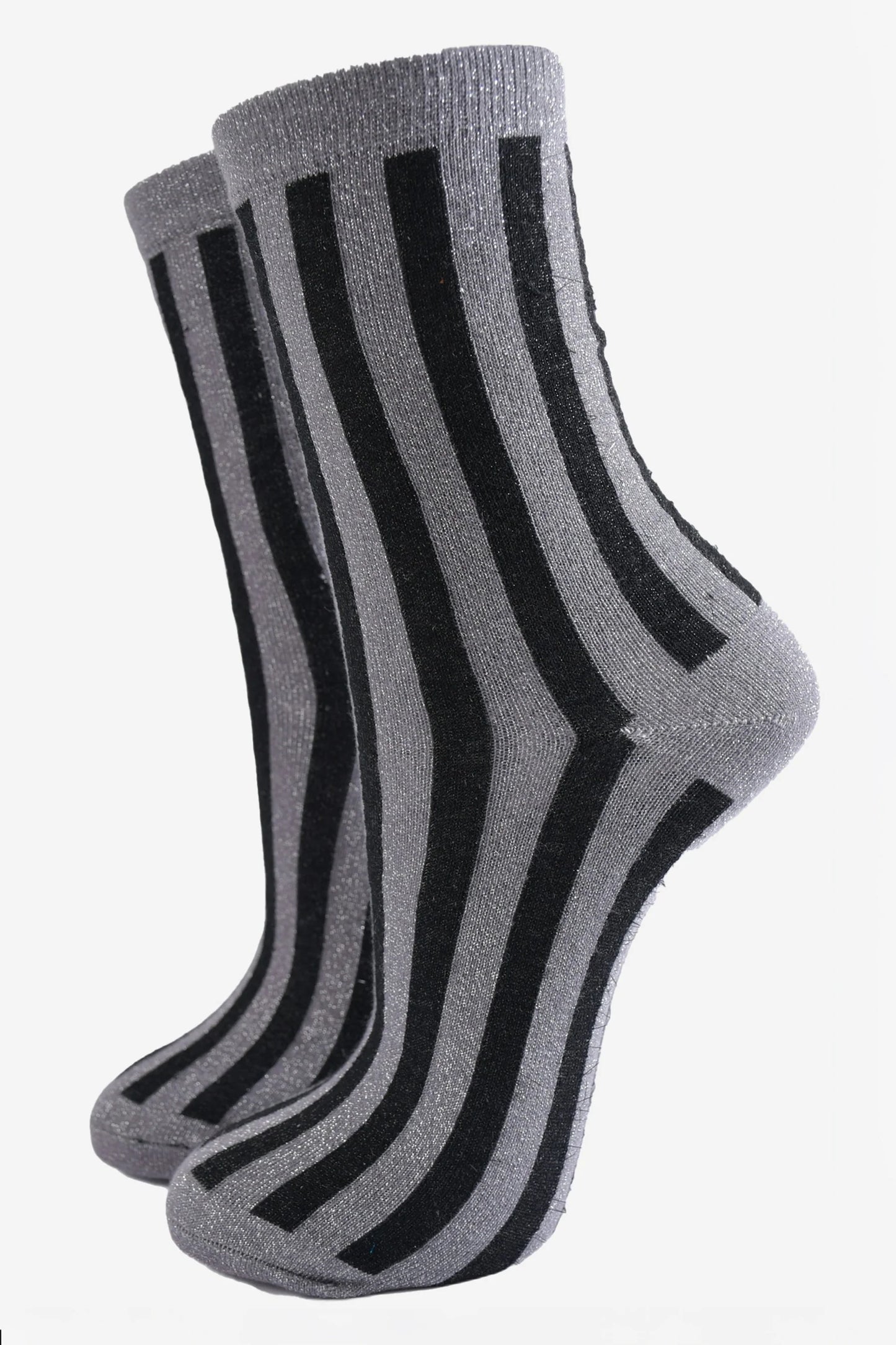 Women's Glitter Vertical StripeSocks - Dark Grey/Black