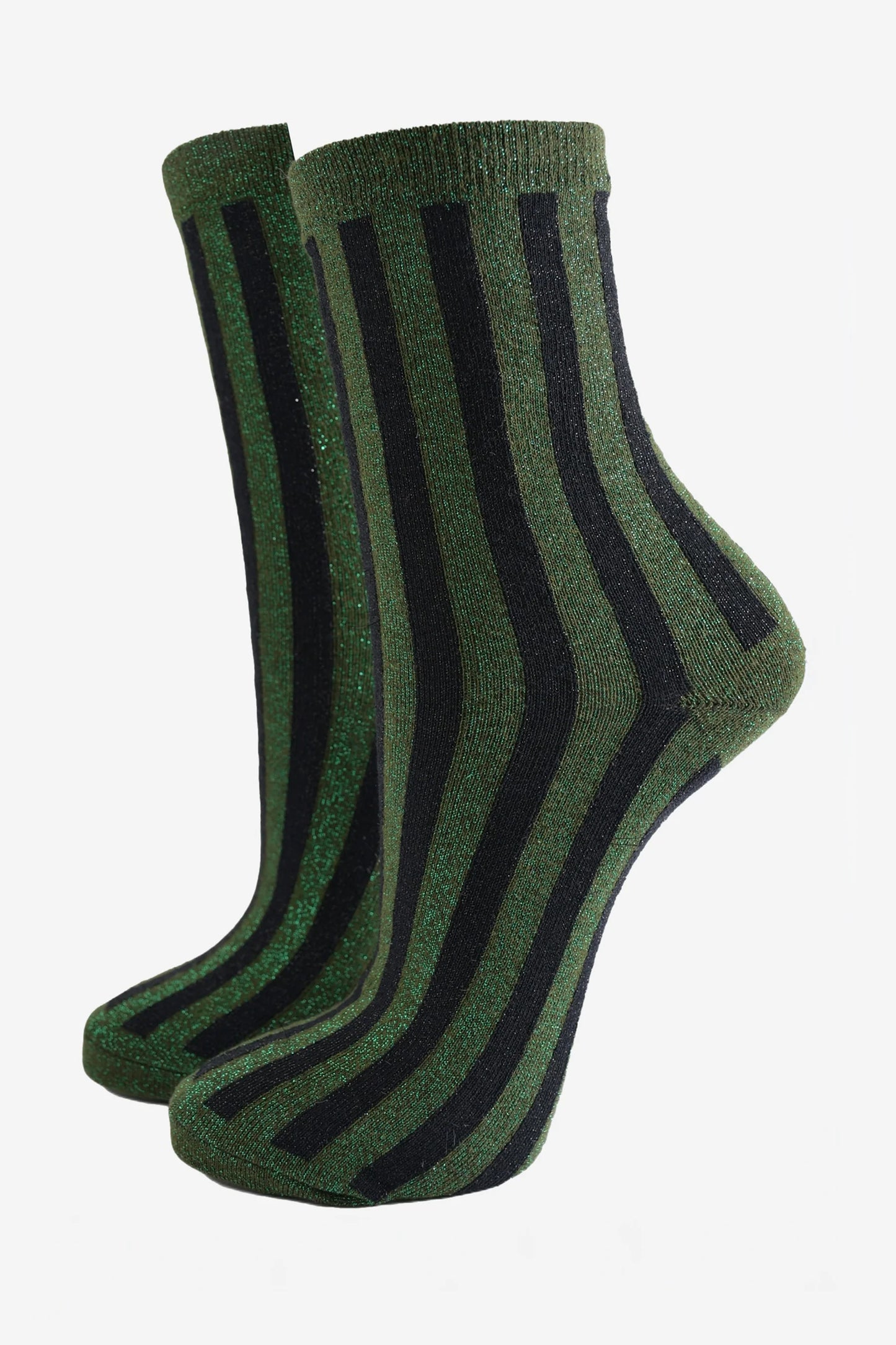 Women's Glitter Vertical Stripe Socks - Khaki/Black