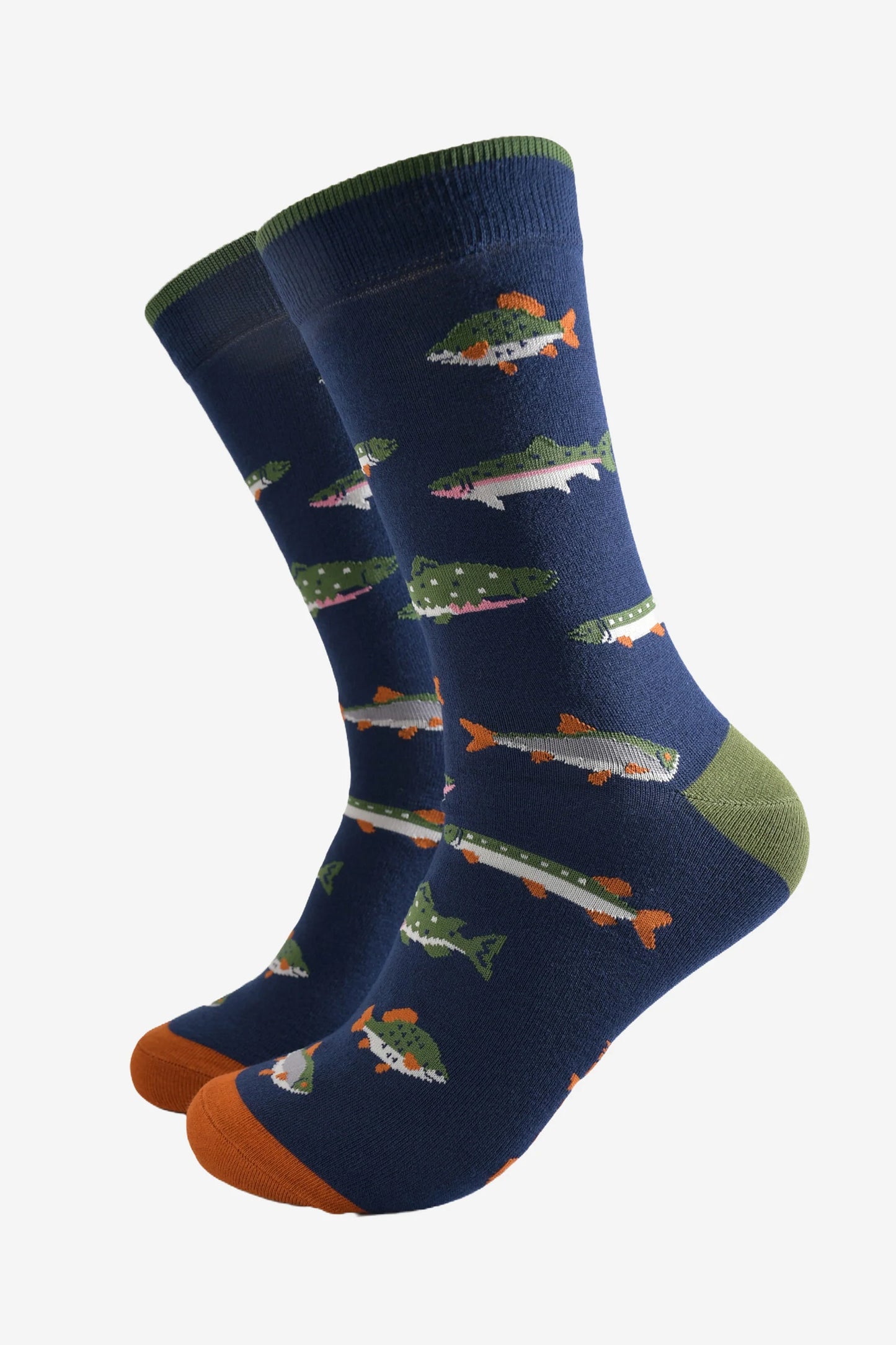 Men's River Fishing Bamboo Socks - Navy Blue/Green