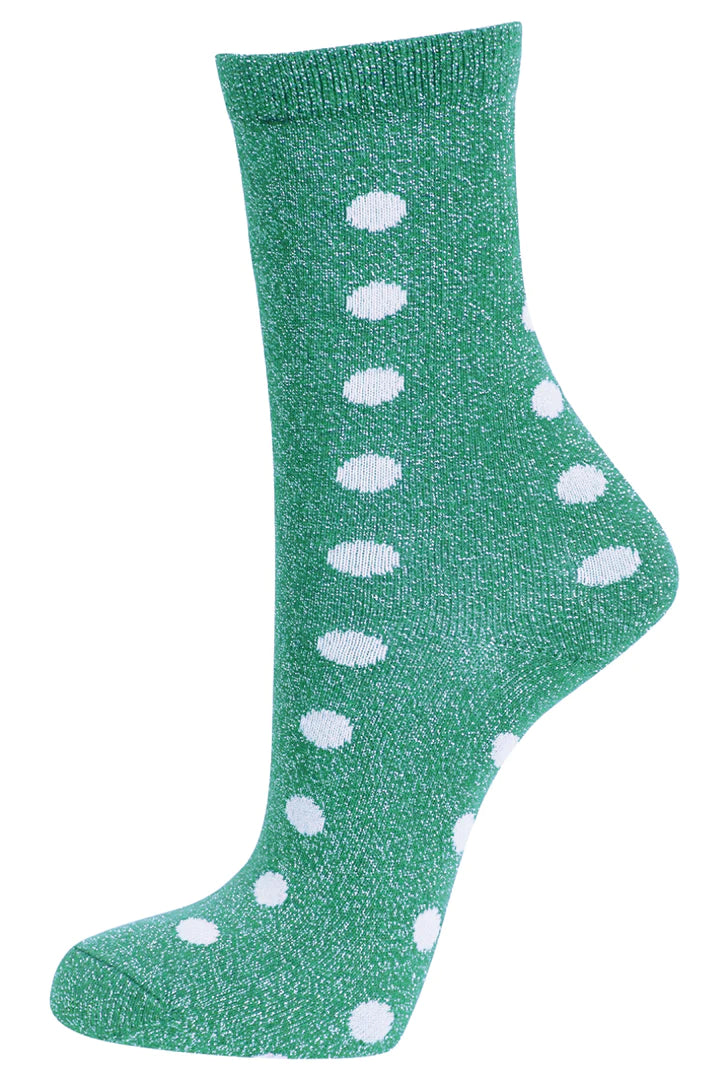 Polka Dot Glitter Socks - Shimmer Green