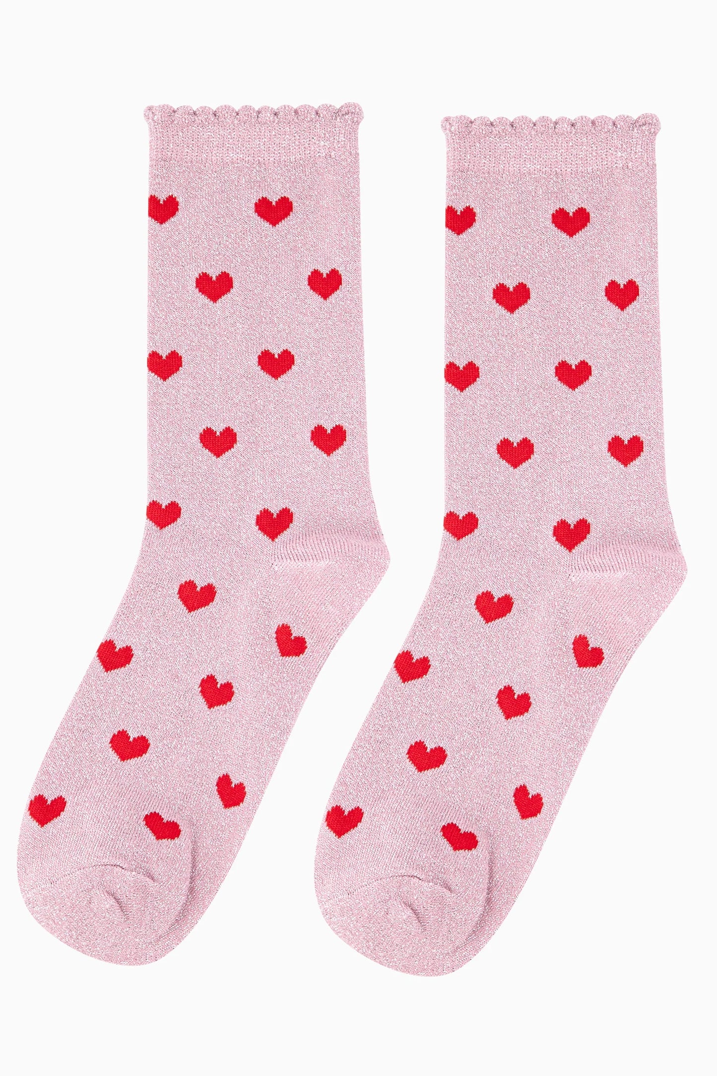 Women's Glitter Socks - Pink Hearts