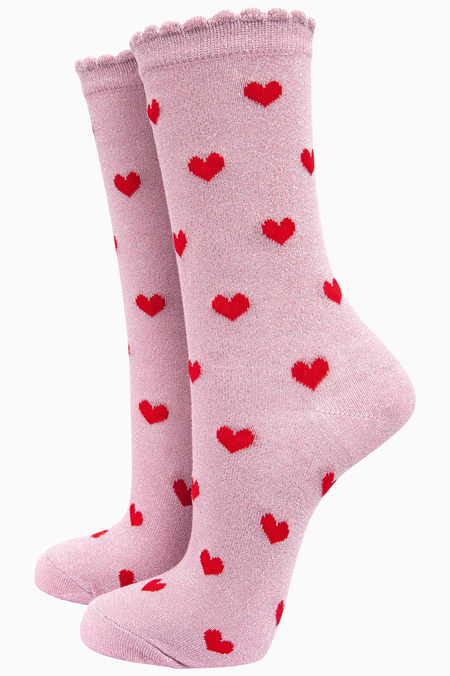 Women's Glitter Socks - Pink Hearts