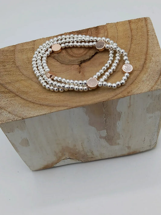 Triple Strand Bracelet With Beads - Silver