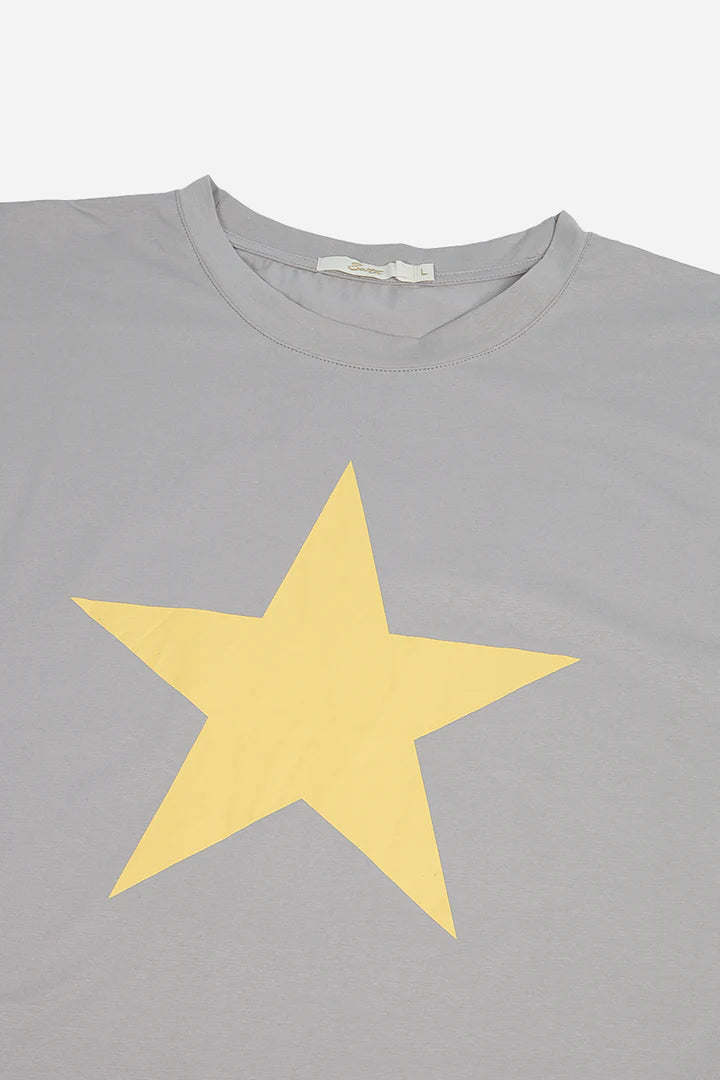 Statement Star T-Shirt - Light Grey/Yellow