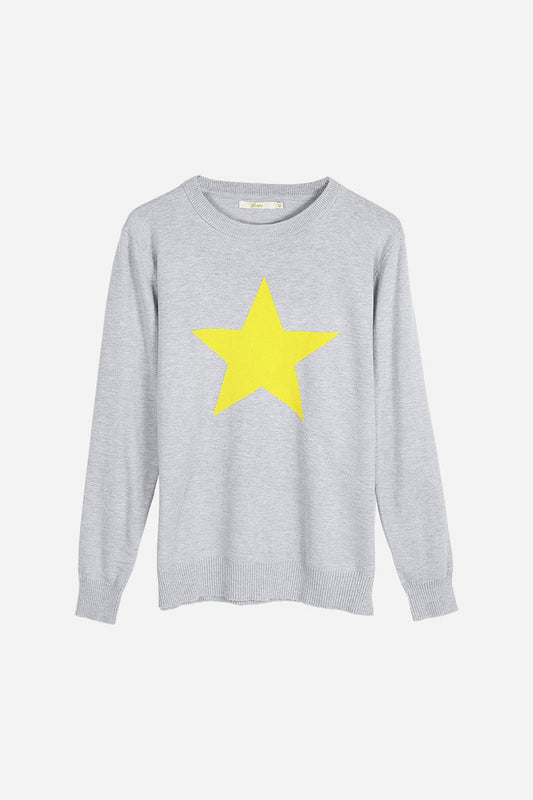 Statement Star Jumper - Grey/Yellow