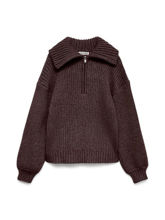 Ulla Half Zip Knit - Chocolate Plum