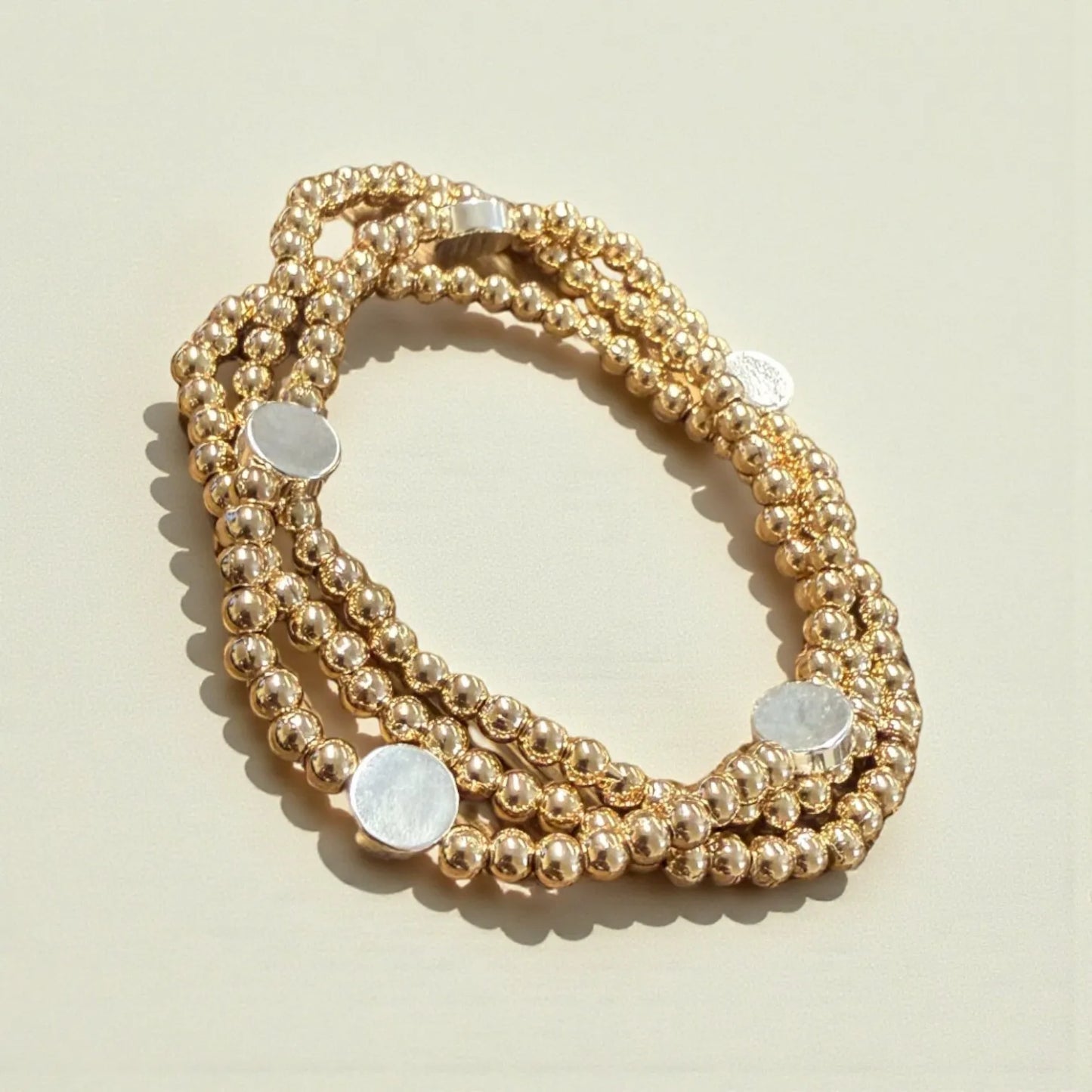 Triple Strand Bracelet With Beads - Gold