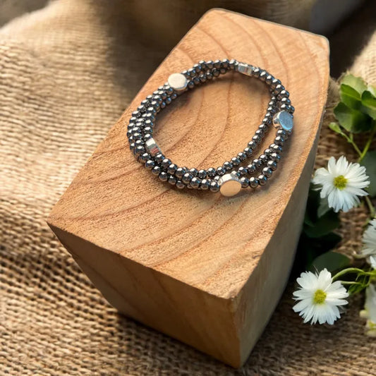 Triple Strand Bracelet With Beads - Gun Metal